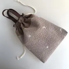 ヌビ　刺繍　月星/アーモンド　体操着袋・レッスンバック・トートバック　ヌビバック