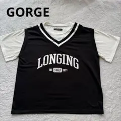 GORGE 重ね着風 ロゴプリント 半袖Tシャツ ブラックのサムネイル