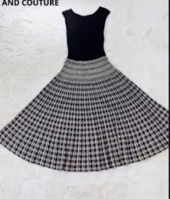 AND COUTURE ノースリーブ ニット ワンピース　シルク　M 千鳥格子