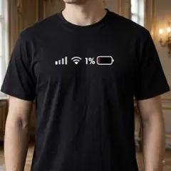 スマホ風デザイン Tシャツ 半袖 メンズ レディース バッテリー残量1% 黒