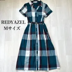 未使用品　REDYAZEL チェック　ワンピース 半袖　シャツワンピ　緑　ベルト