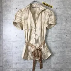 美品！ZARA BASIC ザラベーシック ストライプブラウス ウエストリボン