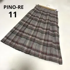 PINO-RE ピノーレ チェック柄プリーツロングスカート ウール 秋冬 L