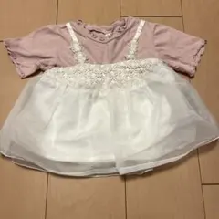 フリル付きピンクとホワイトのワンピース　apres les cours