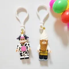 【2個セット】 ソフトクリーム&ウシさん　キーホルダー　レゴ互換 ミニフィグ