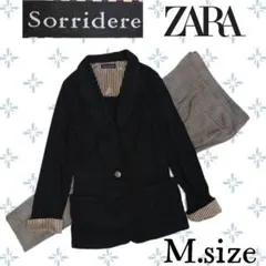 i71〚Sorridere〛ブラックジャケット ZARAパンツアンサンブルM寸