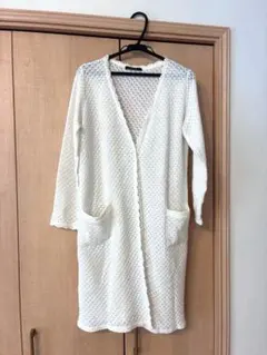 INGNI ホワイト 透かし編み ロングカーディガン