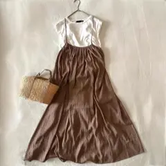 《アーバンリサーチ》【F】キャミワンピ ブラウンベージュ 紐調整可 ロング丈
