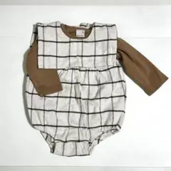 petit main チェック柄ロンパース 80