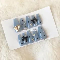 現品コフィン15468 ハート　ドット　スナ系　くすみブルー　ワンホン　ちゅるん