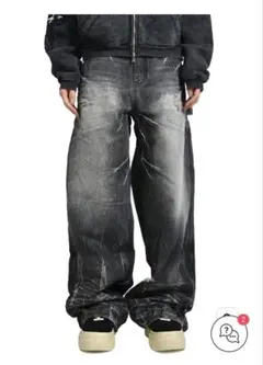 ダメージ加工 グレー ブーツカットデニム