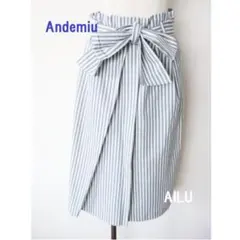 Andemiu　スカート　Sサイズ　水色×オフホワイト　ストライプ柄のサムネイル