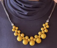 木製ビーズ ネックレス イエロー ナチュラルアクセサリー