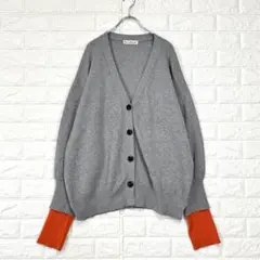 ヒナアンドコマチ【4L】グレー×橙色 ニットカーディガン 大きいサイズ やや厚手