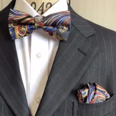 蝶ネクタイ　ポケットチーフ2点セット/メンズ/カラフルペイズリー R