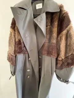 MURUA ファー付きロングコート グレー