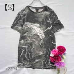 エイチアンドエム マーブル柄Tシャツ 半袖 クルーネック ブラック【S】