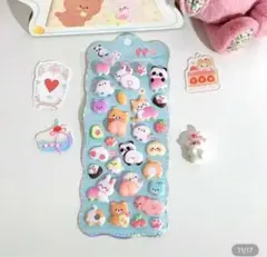 おしり　シール　くま　ブルー　ぷにぷに　かわいい　3D 立体　マシュマロ