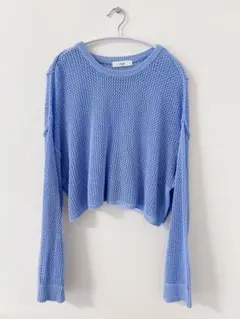 Discoat 水色 メッシュ編み 長袖ニット