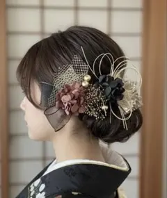 卒業式　成人式　髪飾り　ブラック＆グレープ　シンプル髪飾り