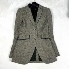 Theory♡千鳥格子柄 ウール ラムレザーパイピング　テーラードジャケット S