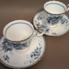★HOYA　カップ＆ソーサー　2客セット　ペア　青　花柄