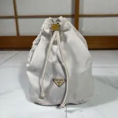 PRADA プラダ 三角ロゴ 巾着バッグ ポーチ ナイロン ホワイト