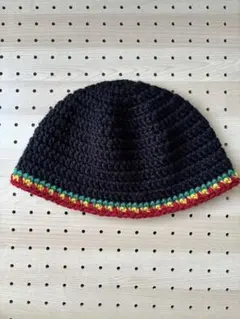 ハンドメイド　ビーニー　ニット帽　ラスタカラー