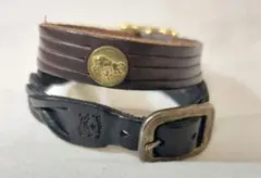 2本セット　イルビゾンテ　ブレスレット　イタリア製　編み込み　黒　スタッズ　茶