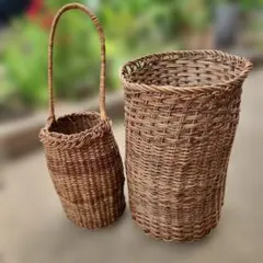 あけびカゴ　あけびバスケット あけびのつるかご 円筒型 持ち手付き 収納　福島 あけびカゴ あけびバスケット あけびのつるかご 円筒型 持ち手付き