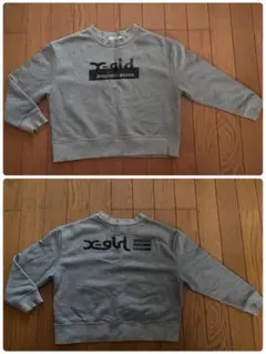 X-girl STAGES 訳あり　合皮素材ロゴ　トレーナー　グレー　110