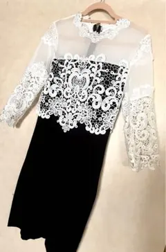 レース装飾タイトフィットドレス ワンピース