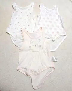 西松屋 タンクトップ 肌着 メッシュ ロンパース 3枚セット うさぎ りんご
