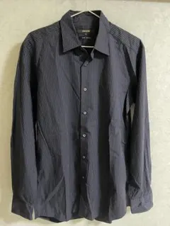 【コムサメン】ストライプドレスシャツ L ブラック スリムモデル