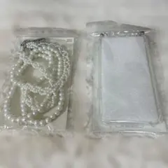 iPhone 11 ケースクリアスマホケース　パールスマホストラップ