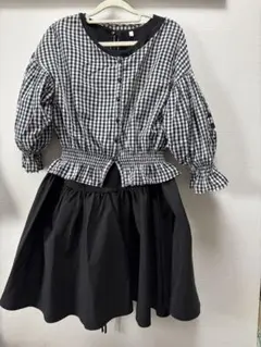 【美品】ワンピース　チェック柄トップス、タンクトップつき　モノトーン　コーデ売り