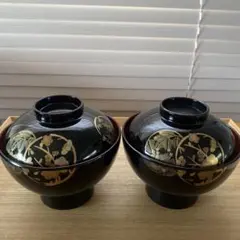 黒色金色装飾汁椀2個セット