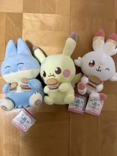 ポケモン　ポケピース　ぬいぐるみ おいしいじかん　ピカチュウ　ゴンベ　ヒバニー