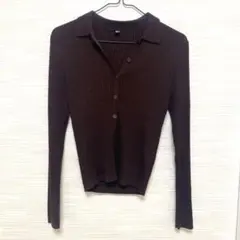 UNIQLO リブニット カーディガン ブラウン S 長袖 トップス シンプル