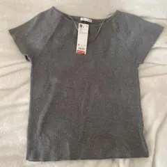 【新品未使用】GU リブニットボートネック　プルオーバーTシャツ XL グレー