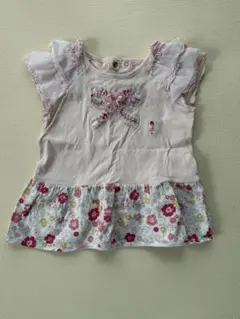 【ミキハウス】お花柄 チュニック トップス リボン フリル袖 サイズ90