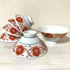 昭和レトロ　茶碗① オレンジ　花柄