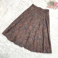 ペイズリー柄 フレアスカート ミディ丈 日本製 ダークブラウン系 レトロ 春