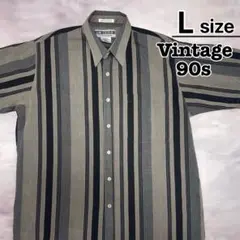 90s　Vintage　US古着　カジュアルシャツ　半袖　L　グレー　ストライプ