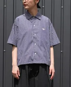 極美品】ダントン ハーフスリーブシャツ チェック ネイビー ブラウン