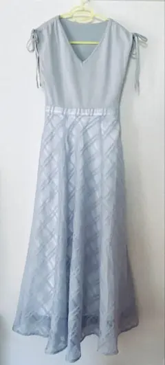 ニットドッキングチェックワンピース　ブルー