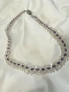 クリア パープル 天然石ネックレス