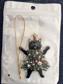 【オーナメント】黒猫のクリスマス飾り アクリルキーホルダー　１個