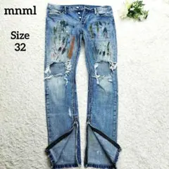 ミニマル　ペイント　ダメージ加工　クラッシュデニム　スキニー　ボタンフライ