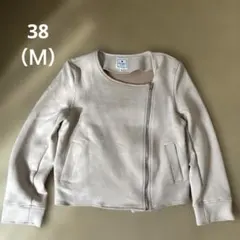 【美品】 ノーカラー フェイクスエード ジャケット ピンクベージュ M きれいめ